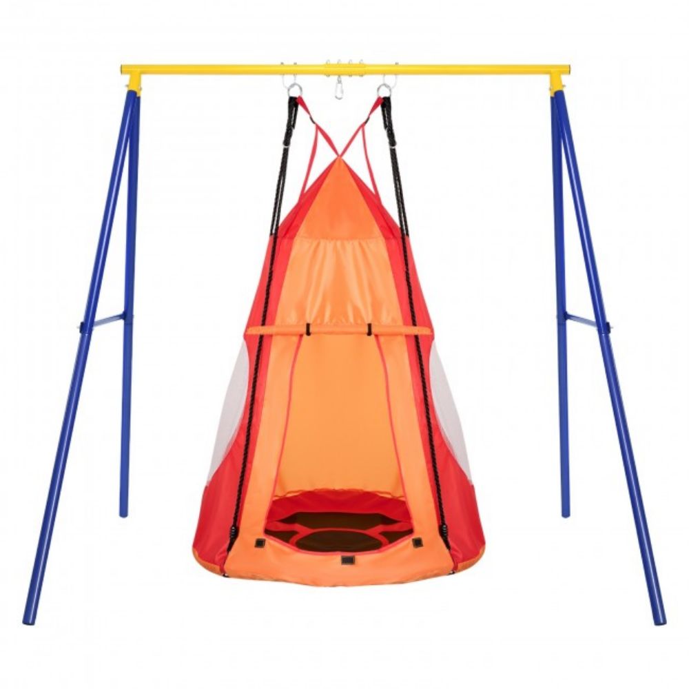 Outdoor 2-in-1 Kids Orange Hanging Chair Detachable Sling Patio Swing Tent