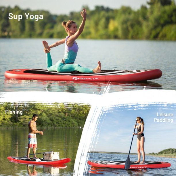 SUGIFT Inflatable Stand Up Paddle Board with Carry Bag (10 Feet,Black And Red)