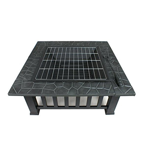SUGIFT 32" Outdoor Fire Pit Square Metal Firepit Backyard Patio Garden Stove Wood Burning Fire Pit W/Rain Cover, Black