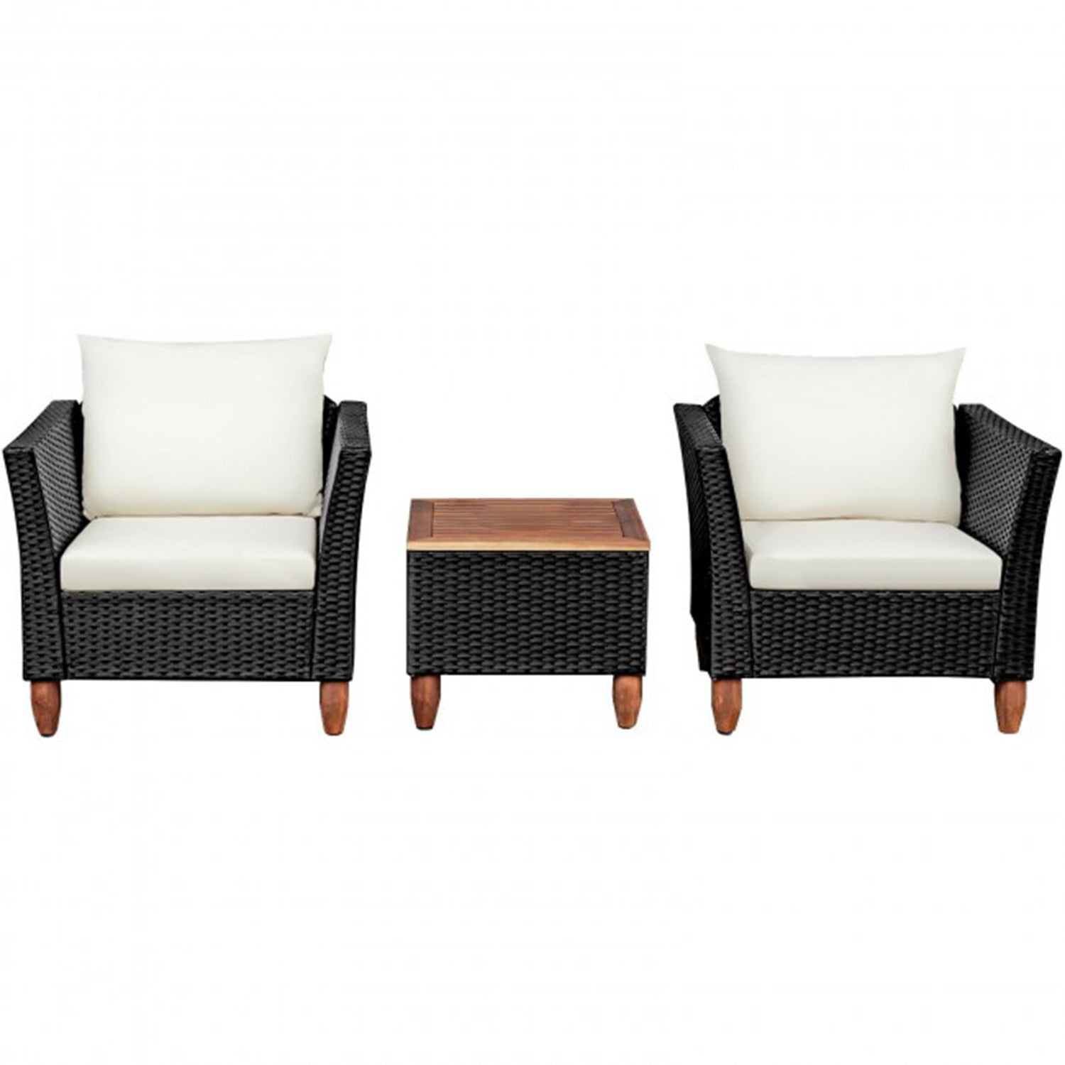 3-Pieces Outdoor Patio Rattan Conversation Set with White Cushions
