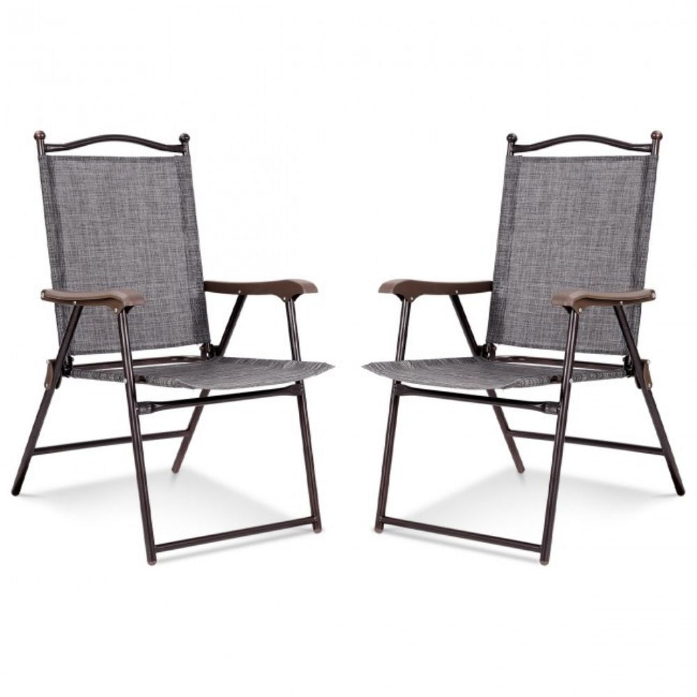 Gray Steel Folding Sling Outdoor Dining Chair (Set of 2)