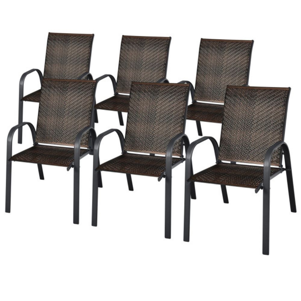 Brown PE Wicker Outdoor Stackable Dining Chairs (Set of 6)