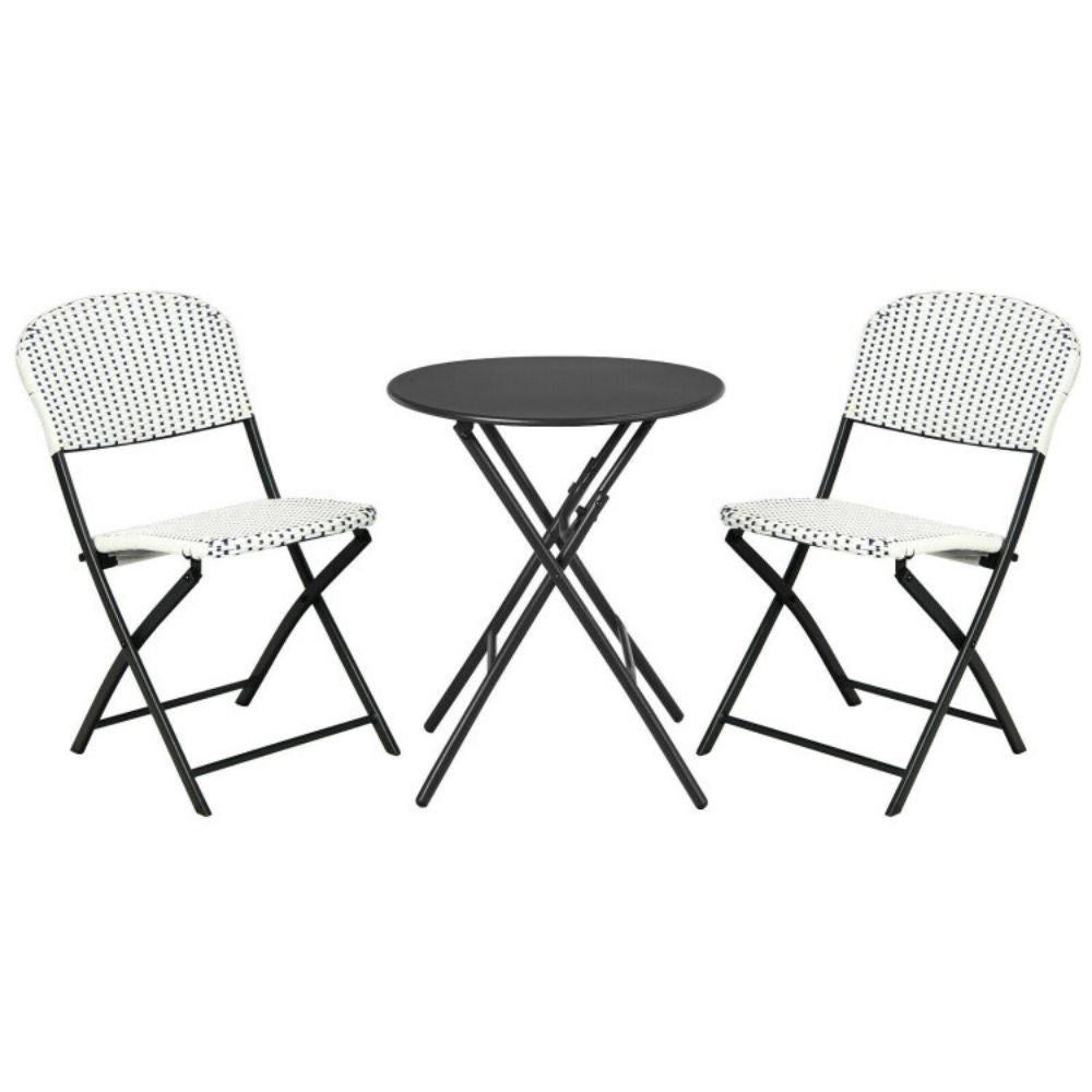 3-Piece Patio Rattan Outdoor Bistro Set with Round Dining Table and 2-Chairs