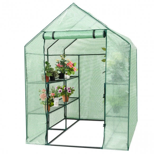 56 in. W x 56 in. D x 77 in. H Green Portable Gardening Plant Walk-in 8 Shelves Greenhouse