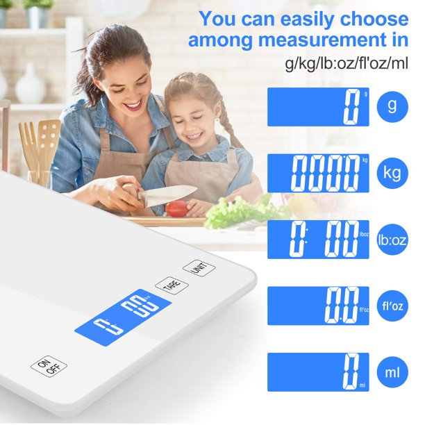 Food Scale,33lb/15kg Rechargeable Digital Kitchen Scale,1g/0.1oz Precise Graduation (White)