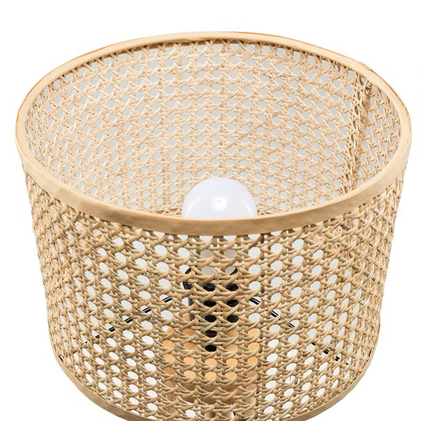 SUGIFT Solid Wood Rattan 21.3inch Table Lamp with In-line Switch Control