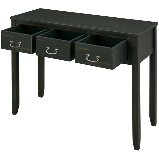 SUGIFT 39in Modern Console Table Sofa Table for Living Room with 3 Drawers Antique Green