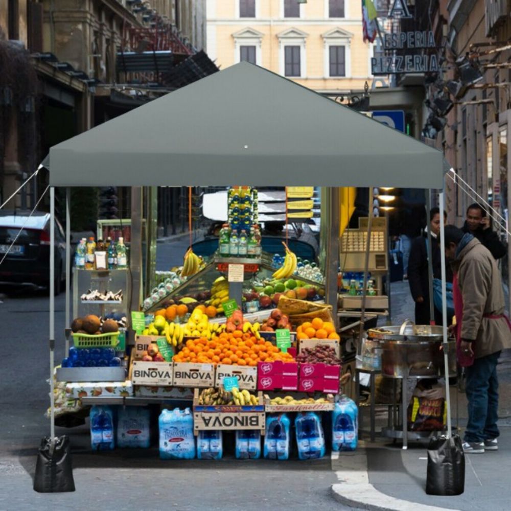 8 ft. x 8 ft. Gray Outdoor Pop-Up Canopy with Roller Bag and Sand Bags