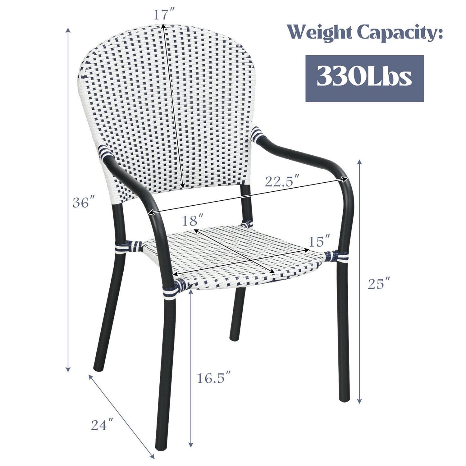 SUGIFT Patio Wicker Rattan Dining Chairs Set of 4 White Blue