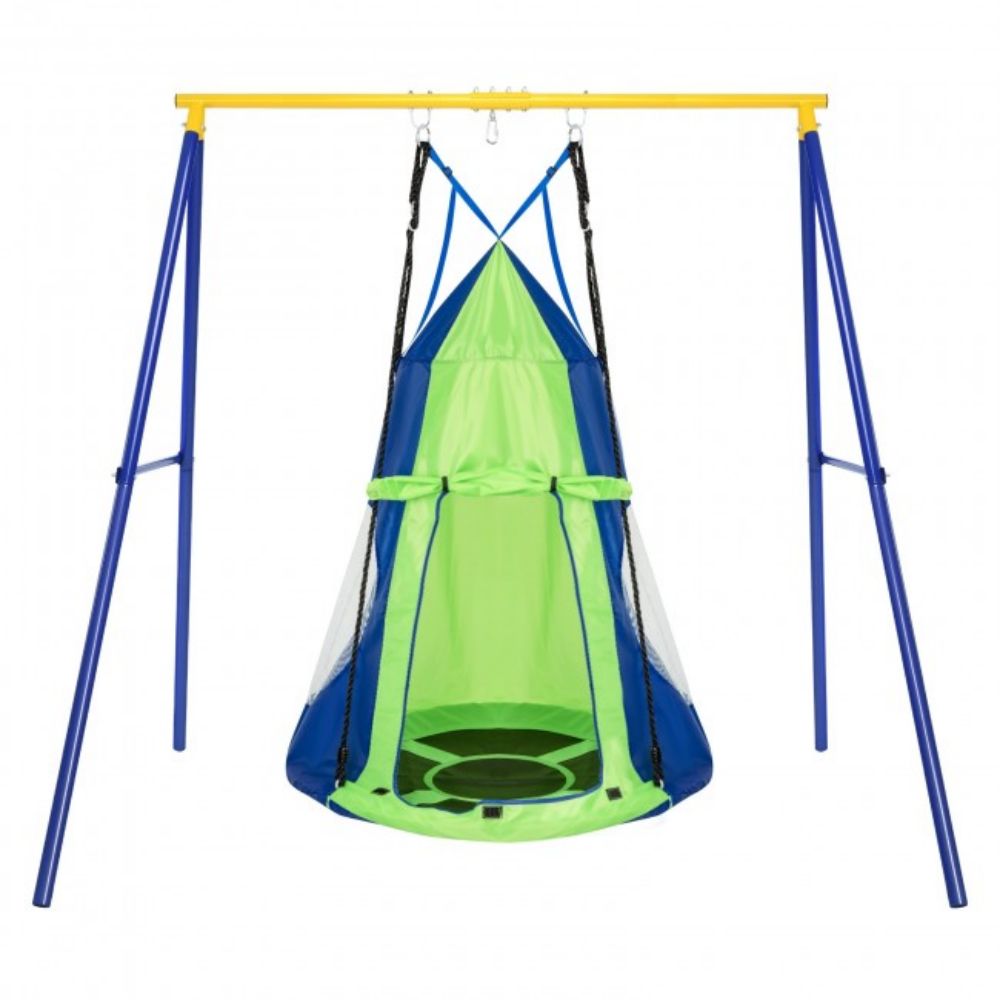 Outdoor 2-in-1 Kids Green Hanging Chair Detachable Sling Patio Swing Tent