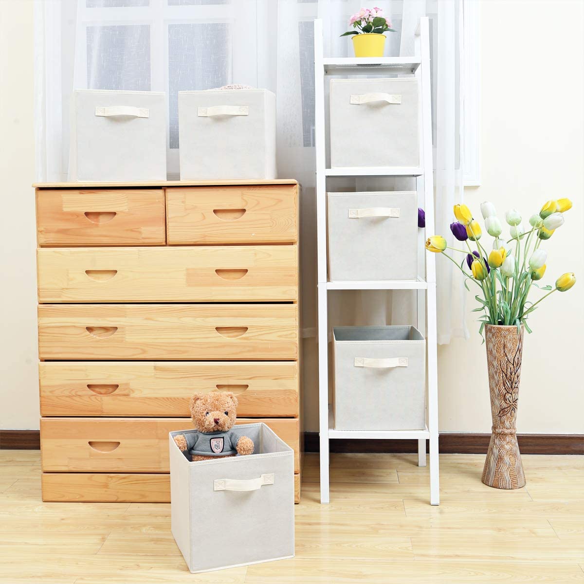 6 Pack - SUGIFT Foldable Cube Storage Bin, Beige