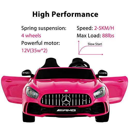 SUGIFT 2 Seater 12V Electric Kids Ride On Car Mercedes Benz AMG GTR Motorized Vehicles with Remote Control, Battery Powered, LED Lights, Wheels Suspension, Music, Horn, Pink