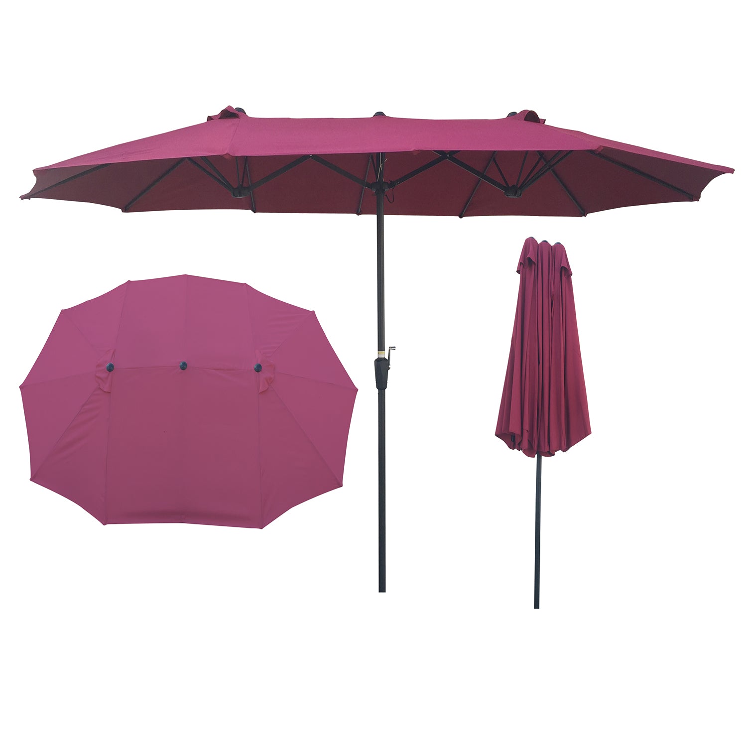 SUGIFT 15Ft Double-Sided Outdoor Patio Market Umbrella with Crank in Burgundy