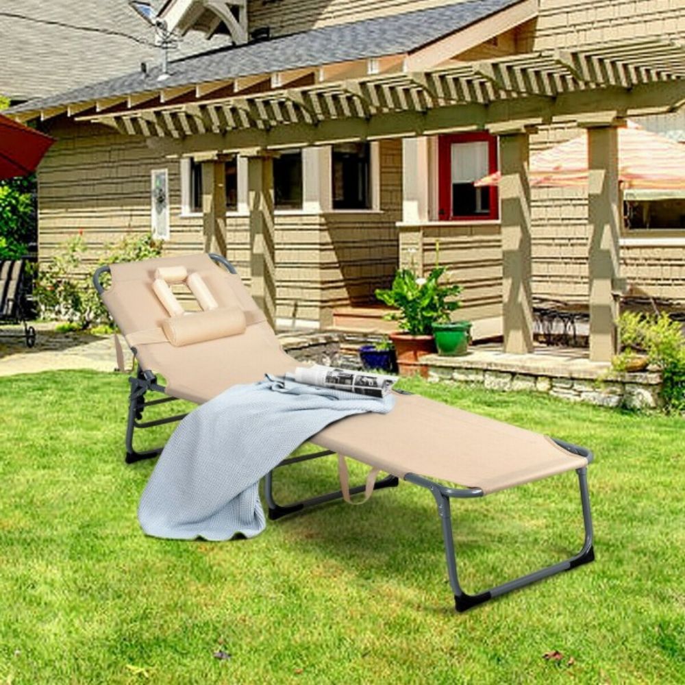 Beige 1-Piece Metal Outdoor Adjustable Chaise Lounge