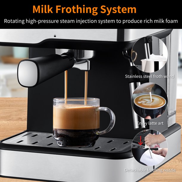 SUGIFT 20 Bar Espresso Maker,950W Detachable frothing nozzle,1.5L detachable transparent water tank Coffee Maker, Cappuccino, Latte, Machiato