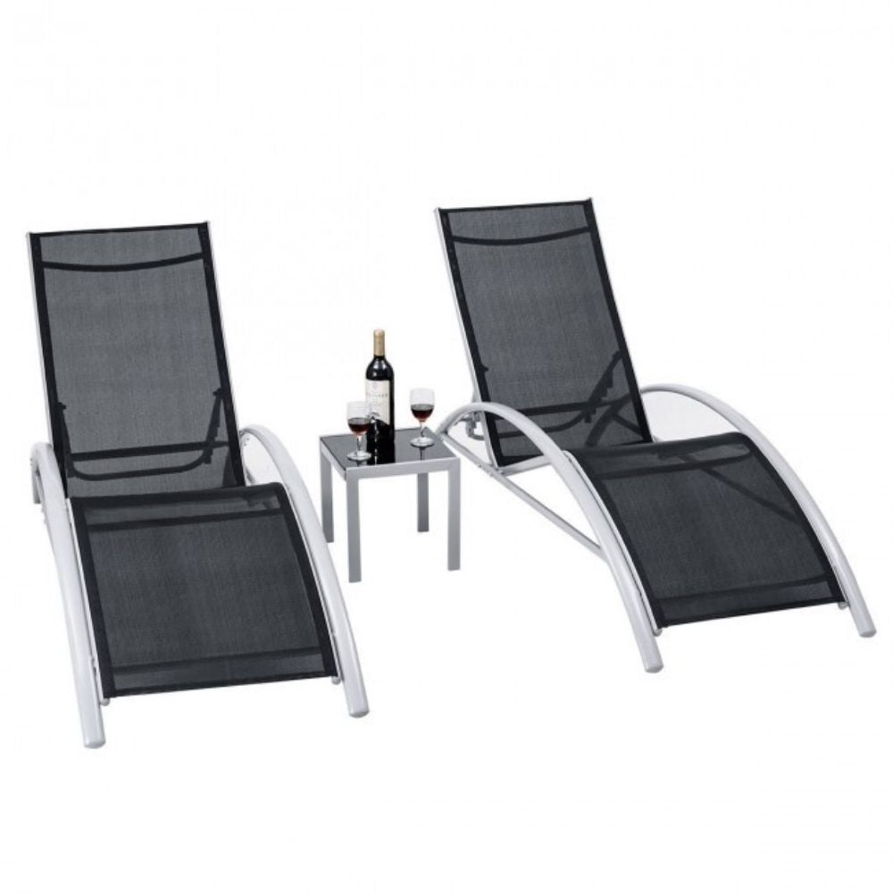 3-Piece Outdoor Metal Patio Adjustable Chaise Lounger Set