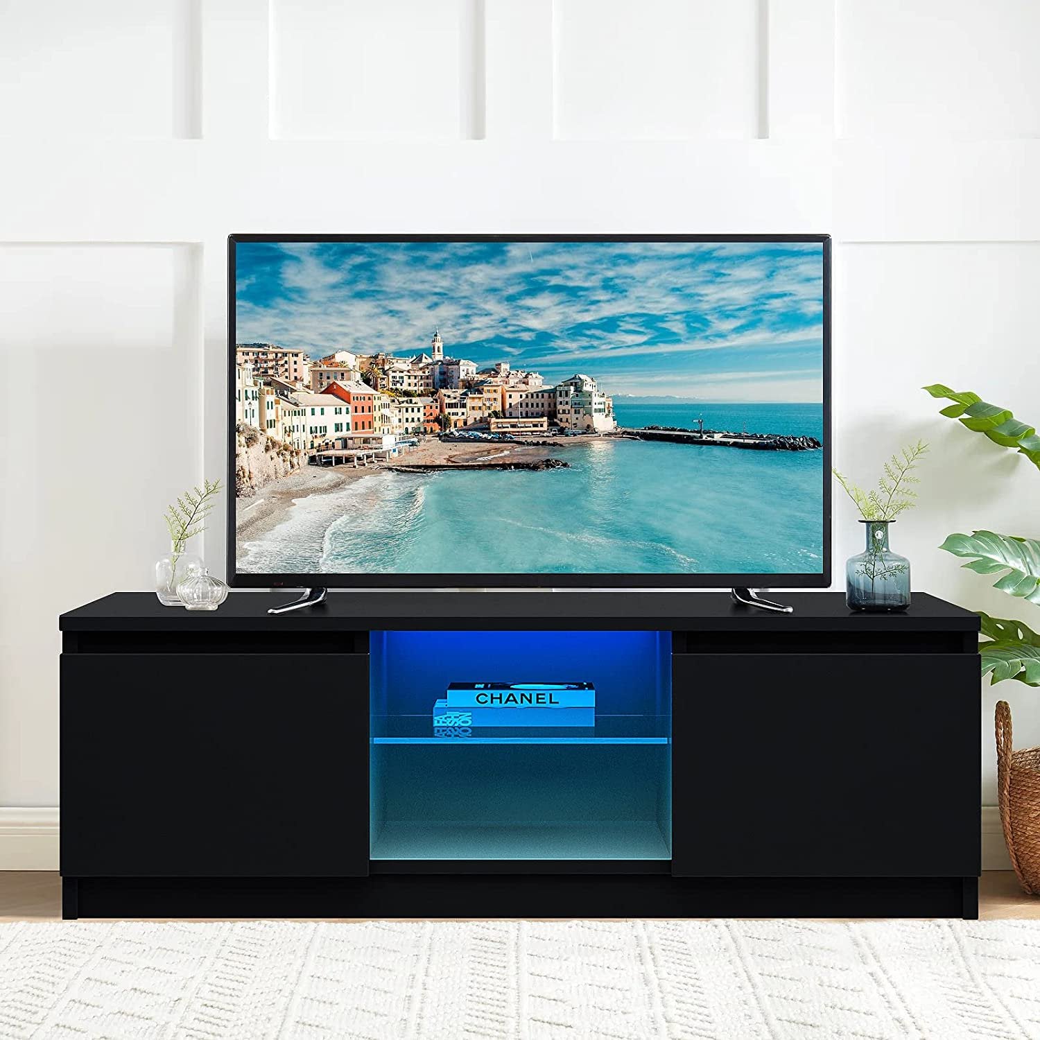 SUGIFT Modern TV Stand for TVs up to 55in, Black