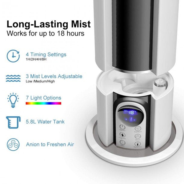 SUGIFT Humidifier With Remote 6L Cool Mist Air Diffuser