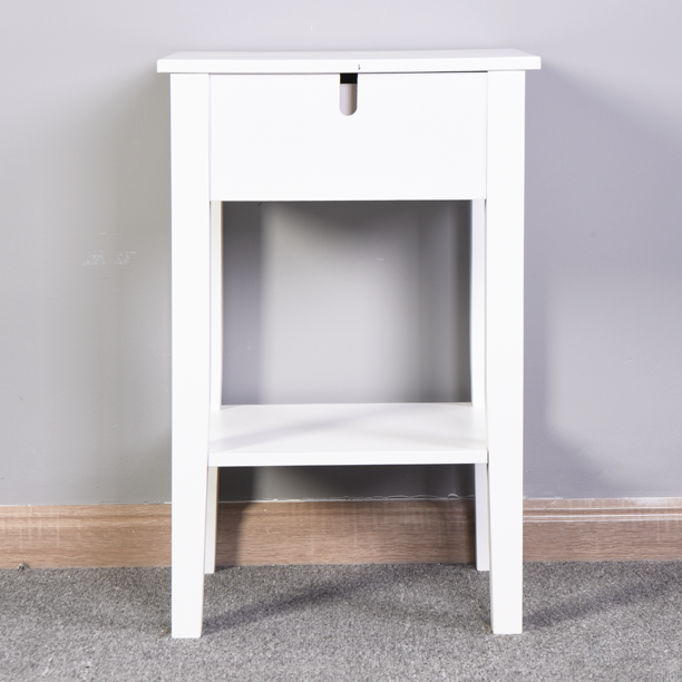 SUGIFT White Floor-standing Storage Table with a Drawer Living Room Bedroom 16.3¡±L*12.6¡±W*25.6¡±H
