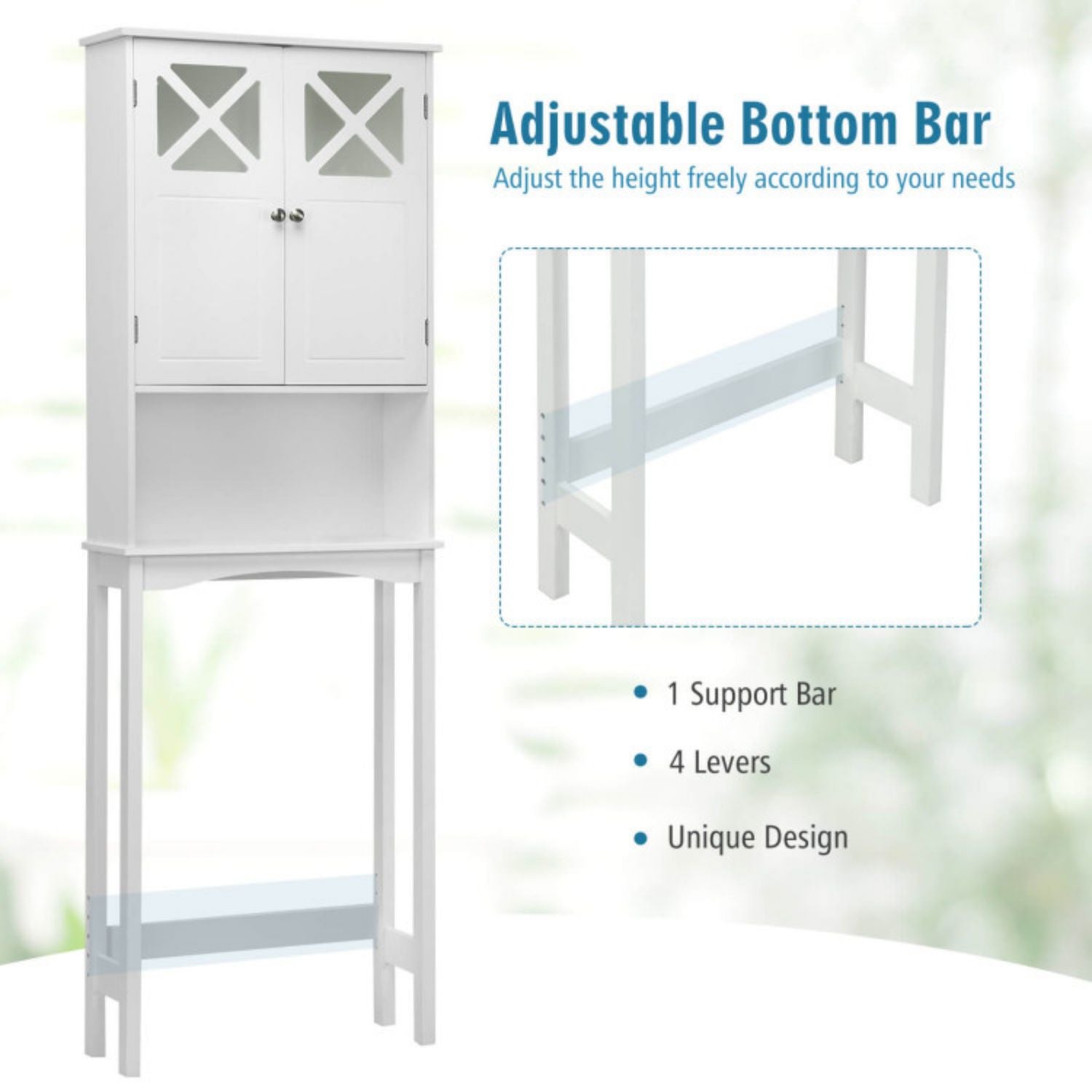 SUGIFT 2-Door Over The Toilet Bathroom Storage Cabinet with Adjustable Shelf