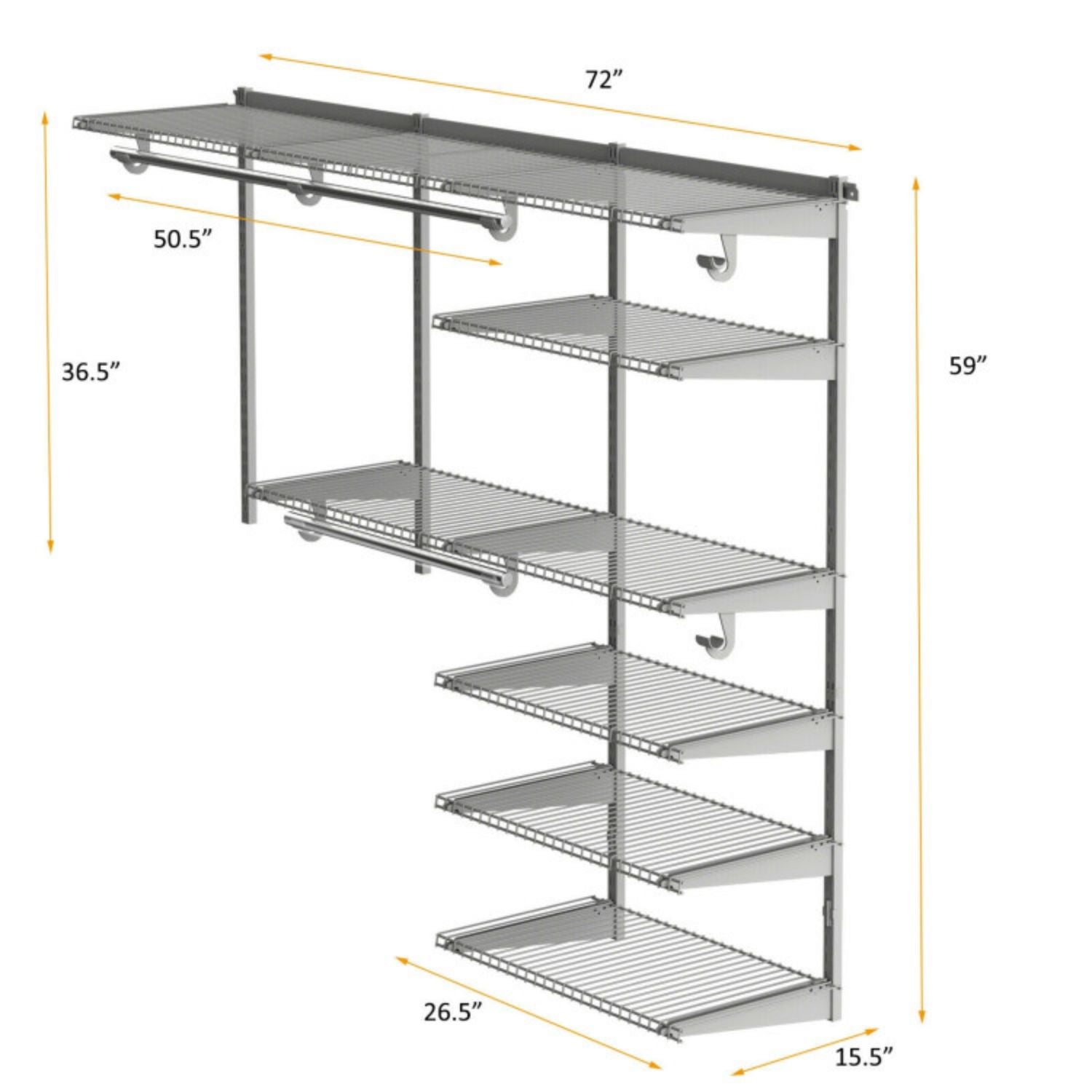 SUGIFT Adjustable Closet Organizer Kit with Shelves and Hanging Rods for 4 to 6 Feet-Gray
