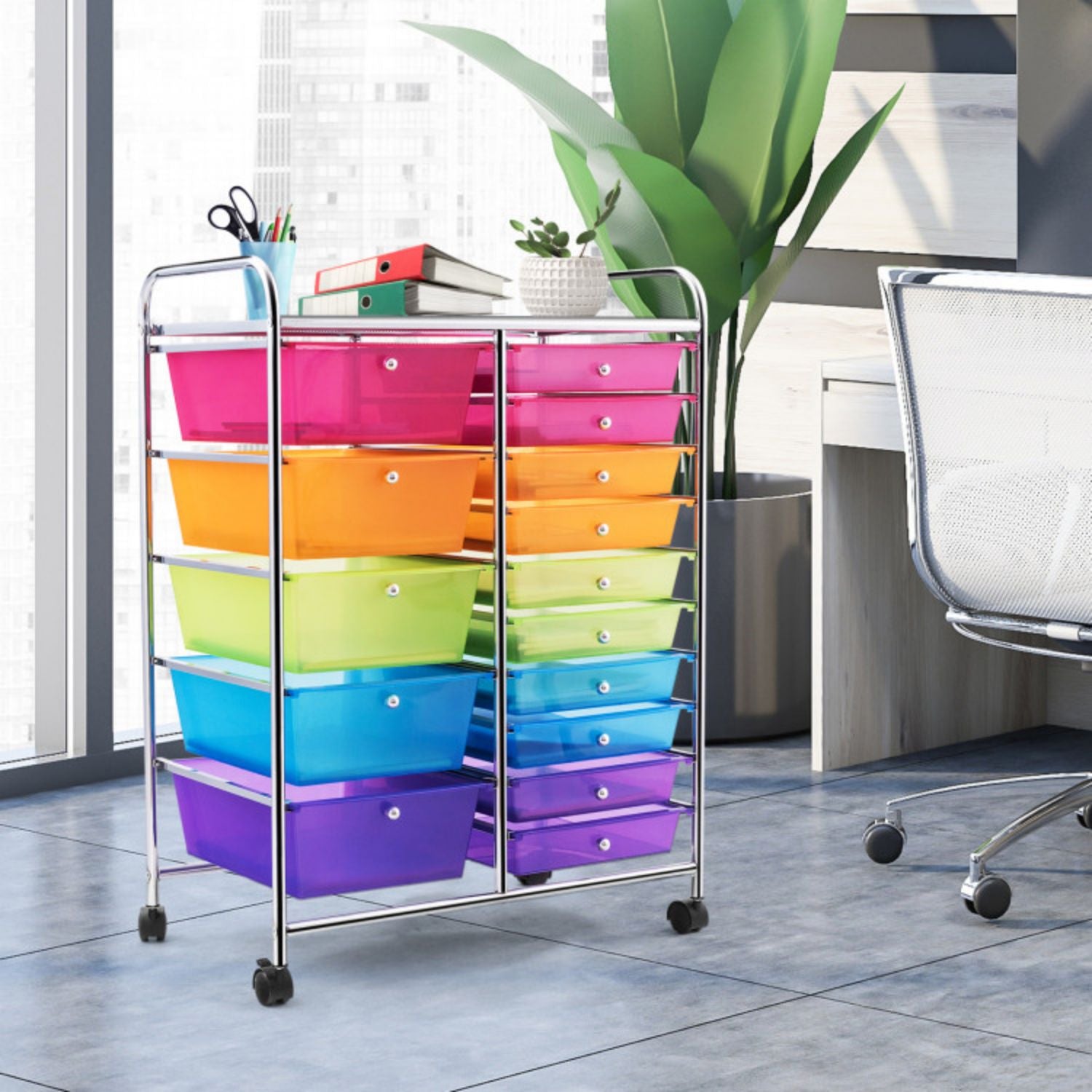 SUGIFT 15 Drawers Rolling Storage Cart Organizer