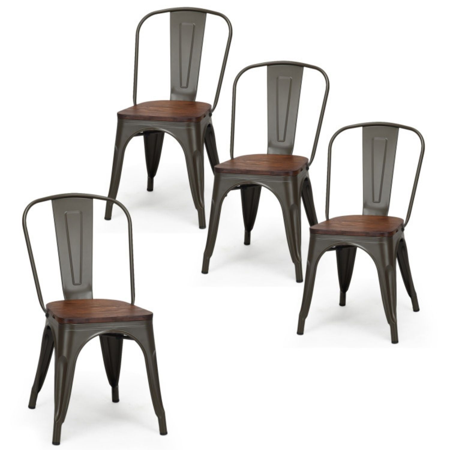 SUGIFT 18 Inch Height Set of 4 Stackable Style Metal Wood Dining Chair-Dark Green