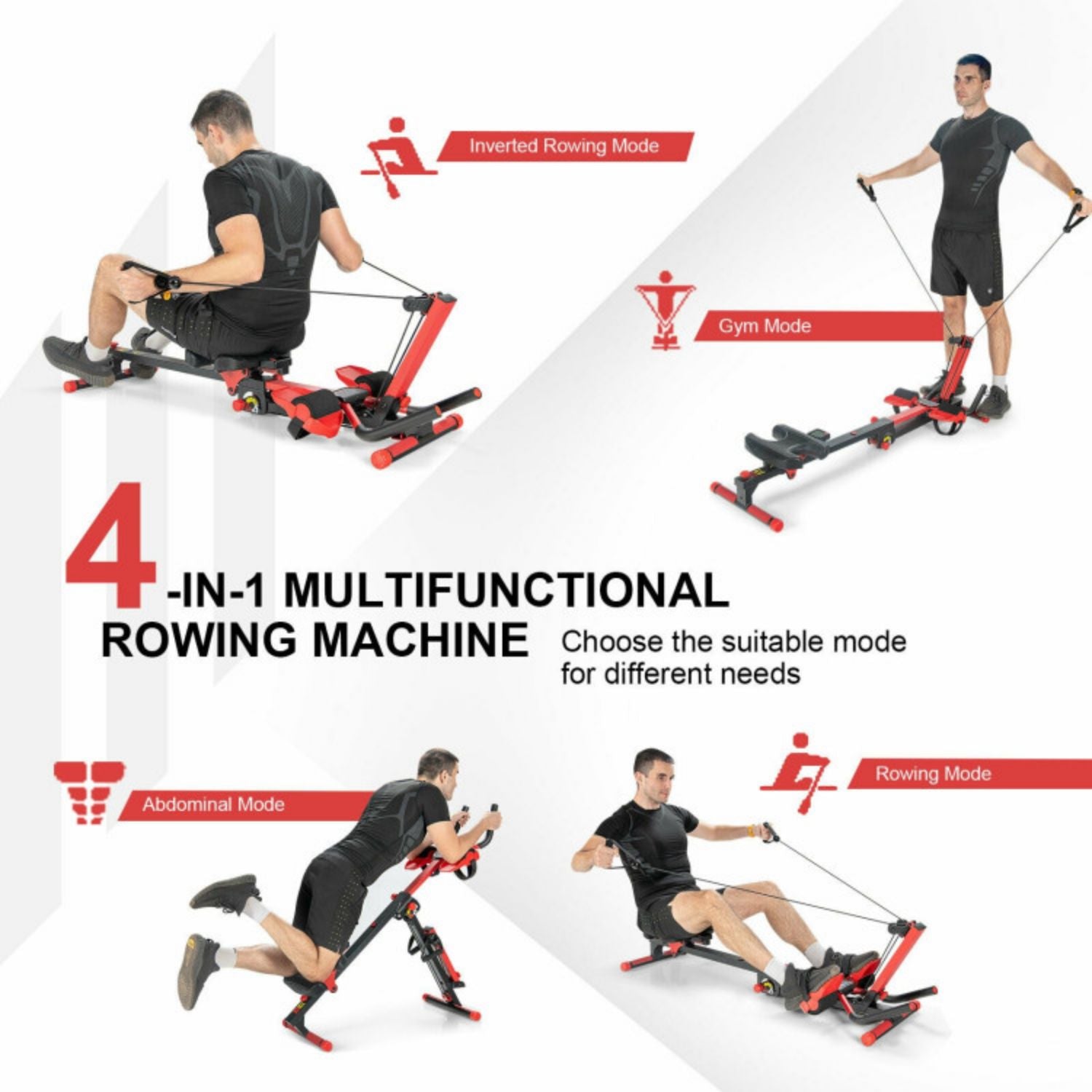 SUGIFT 4-in-1 Folding Rowing Machine with Control Panel for Home Gym
