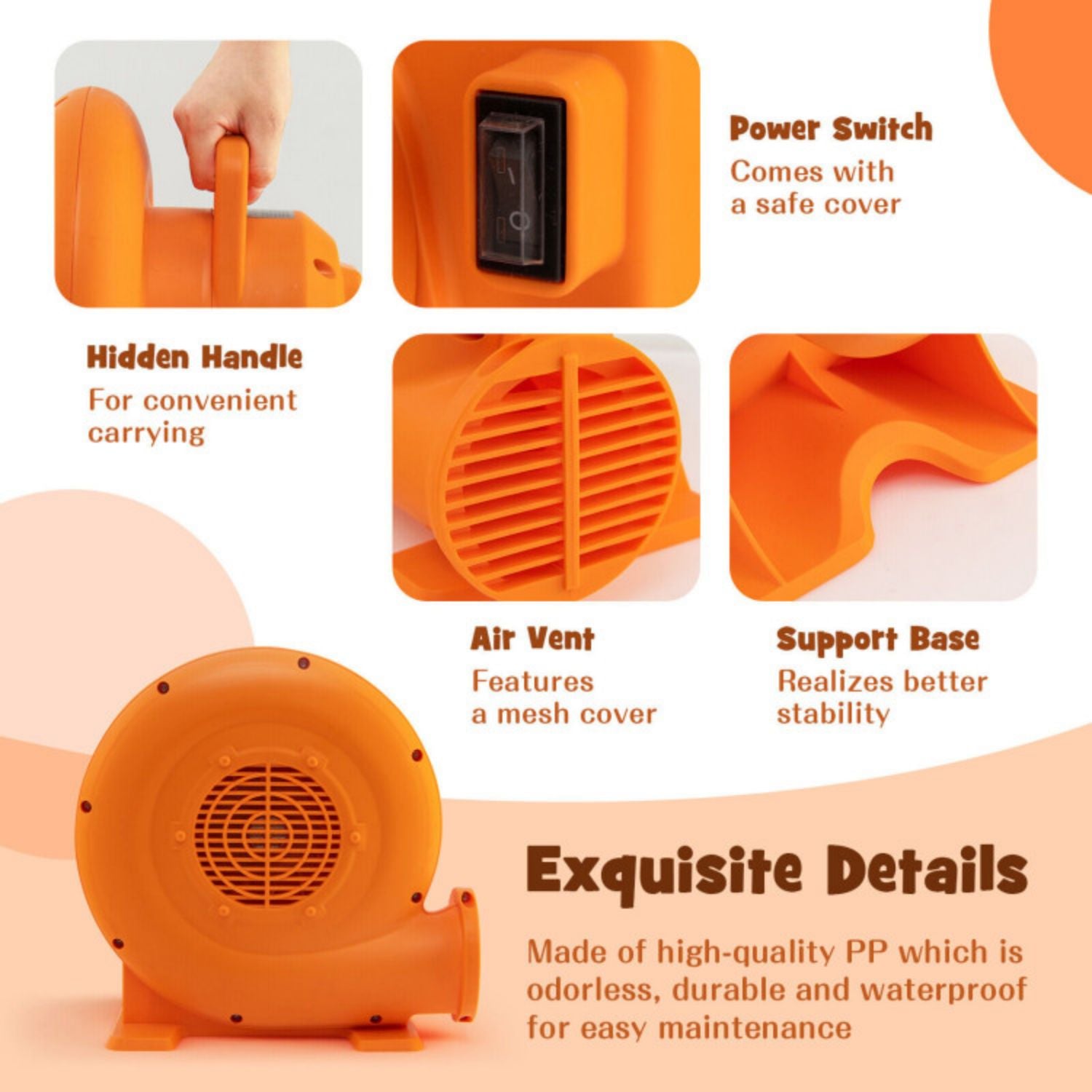 SUGIFT 0.5HP/0.7HP/1.0HP Air Blower for Inflatables with 25 feet Wire and GFCI Plug-0.7HP