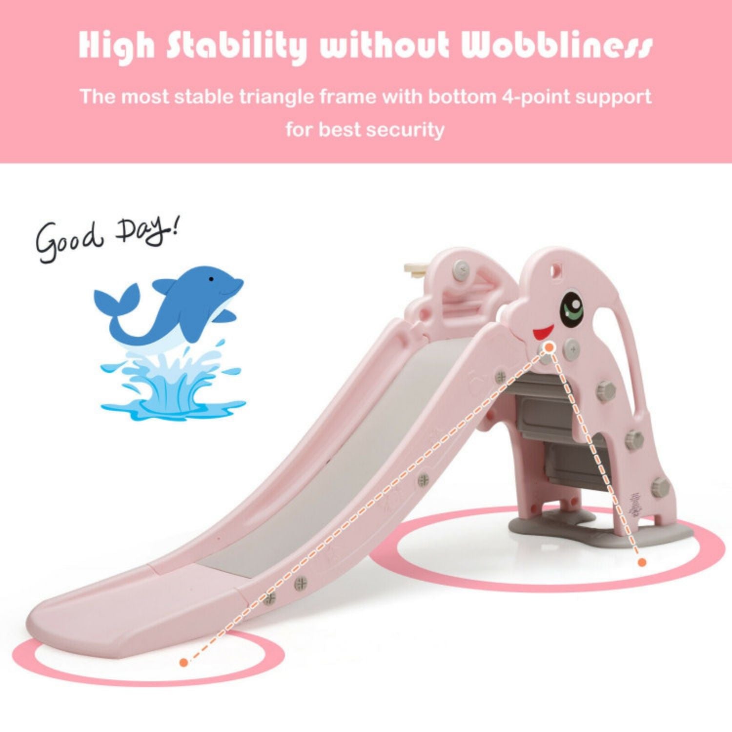 SUGIFT 3-in-1 Kids Climber Slide Play Set? with Basketball Hoop and Ball-Pink