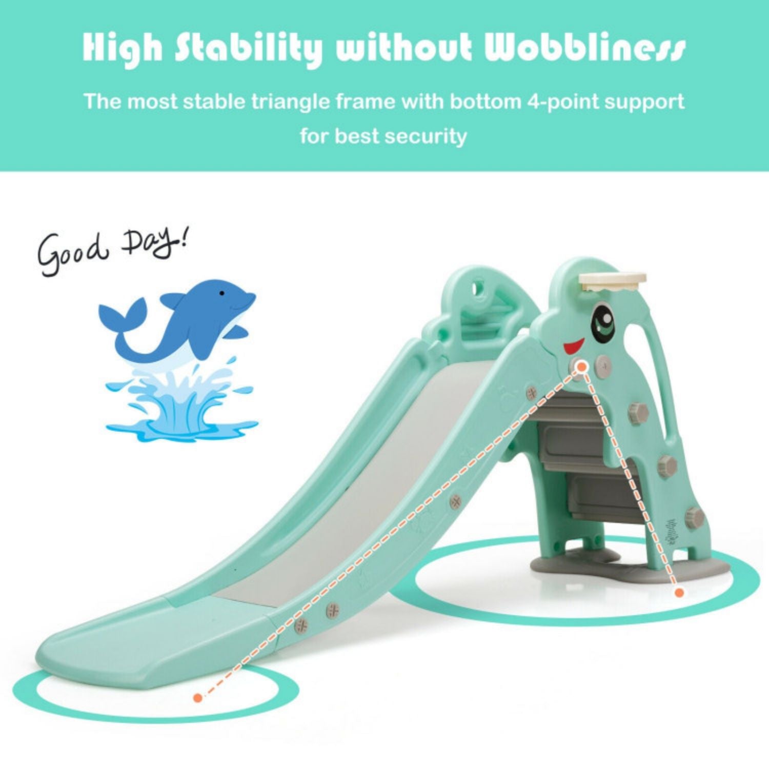 SUGIFT 3-in-1 Kids Climber Slide Play Set? with Basketball Hoop and Ball-Green
