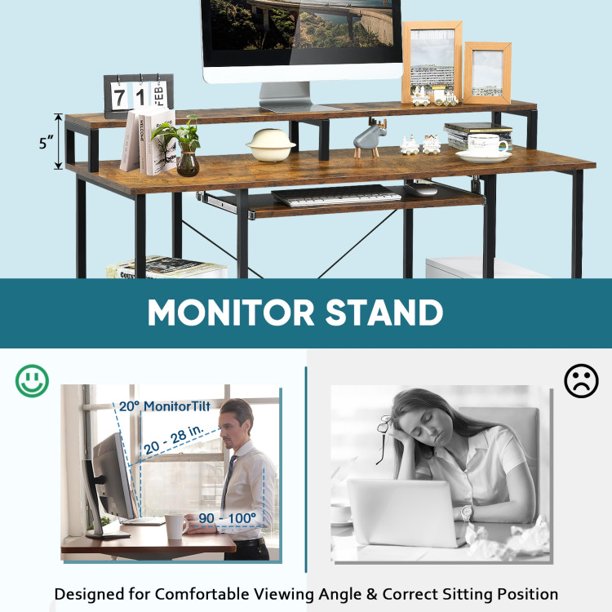 SUGIFT 47 Inch Computer Desk Writing Study Table with Keyboard Tray and Monitor Stand