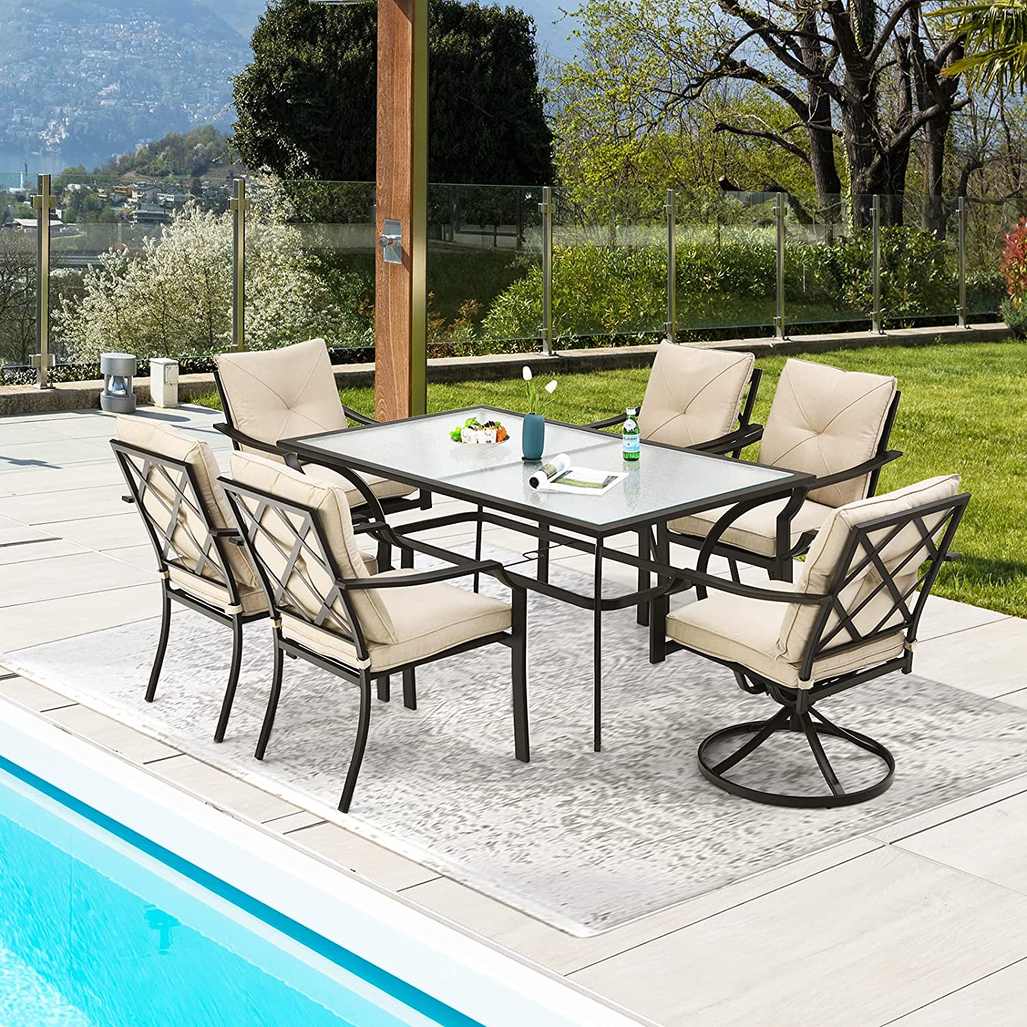 4-Pieces Steel Outdoor Dining Chairs with Removable Beige Cushions