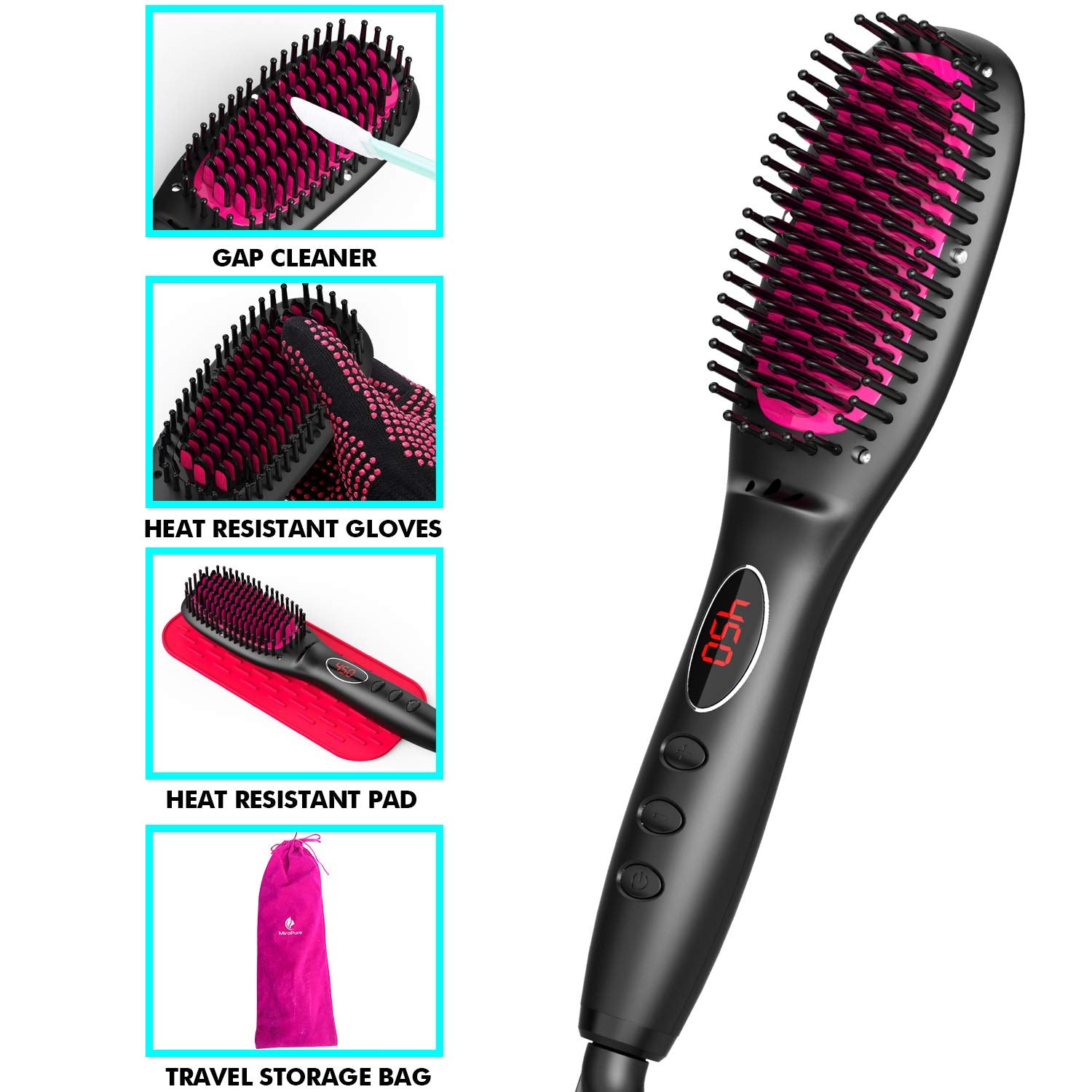 Miropure KL1020 Hair Straightener Brush with Ionic Generator (30s Fast Even Heating for Straightening or Curling) (The product has a risk of infringement on the Amazon platform)