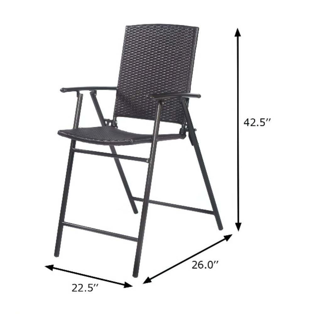 Folding Rattan Wicker Outdoor Bar Stool Chair with Footrests and Armrests for Outdoors and Indoors (4-Pack)
