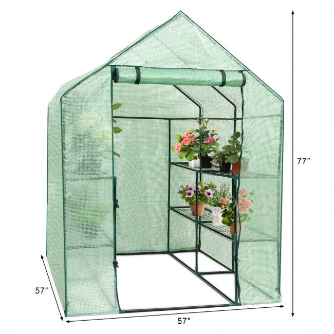 56 in. W x 56 in. D x 77 in. H Green Portable Gardening Plant Walk-in 8 Shelves Greenhouse