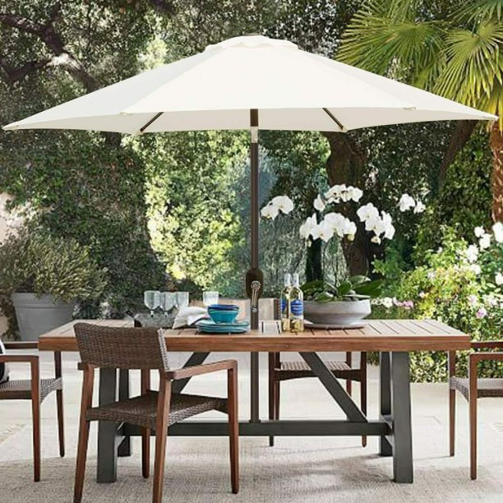7.5 ft. Metal Outdoor Market Crank and Tilt Patio Umbrella in Cream