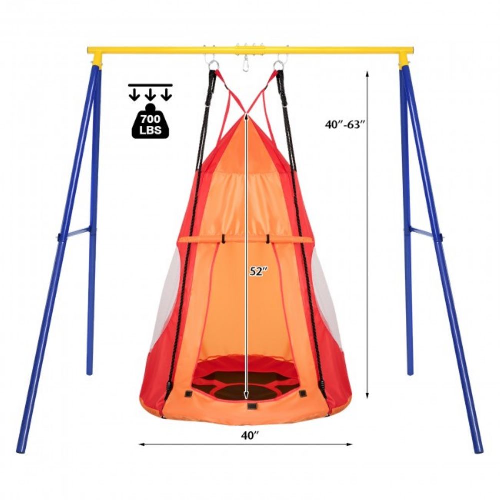 Outdoor 2-in-1 Kids Orange Hanging Chair Detachable Sling Patio Swing Tent
