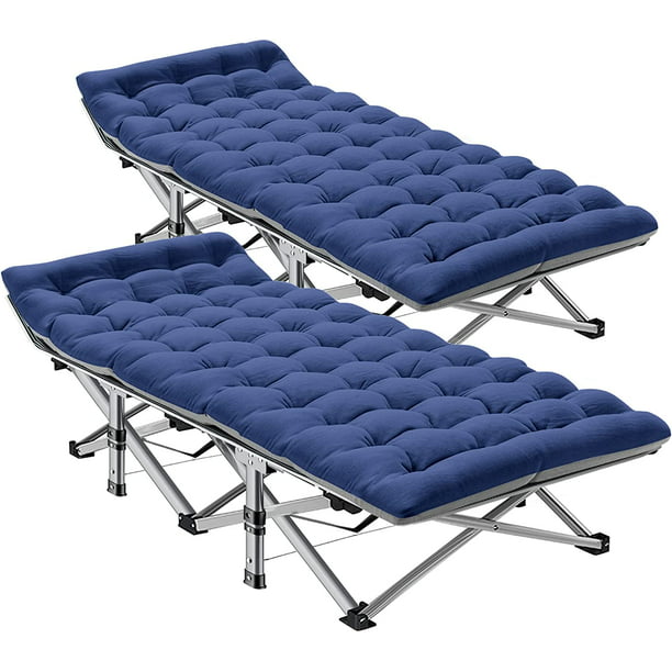SUGIFT 2 Pack Folding Camping Cot W/Mat for Adults, Heavy Duty Outdoor Bed with Carry Bag,1200 D Layer Oxford Travel Camp Cots