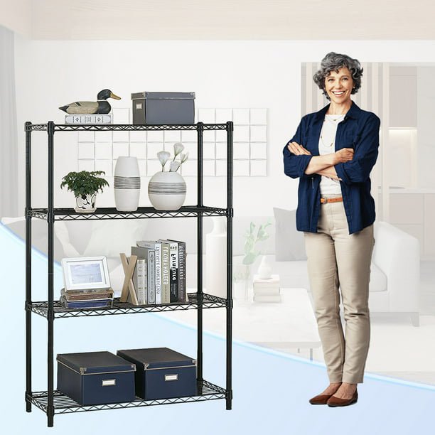 SUGIFT 4 Shelf  Wire Shelving Unit Garage NSF Wire Shelf Metal Storage Shelves Heavy Duty Height Adjustable for 1000 LBS Capacity Black