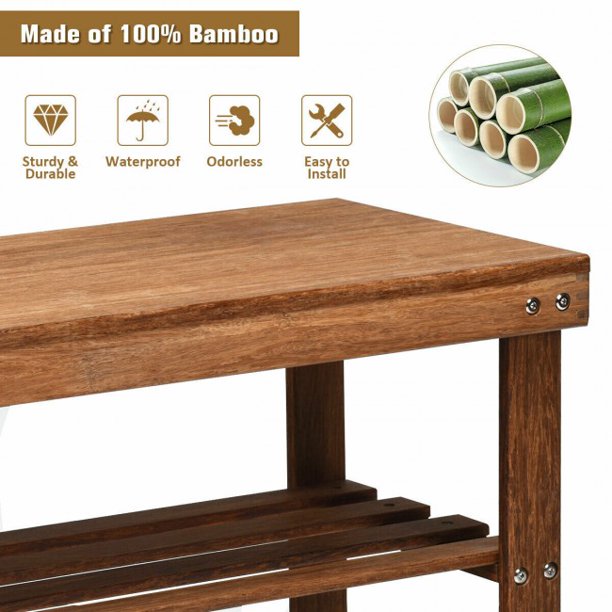 SUGIFT 3-Tier Bamboo Shoe Bench Storage Rack Organizer