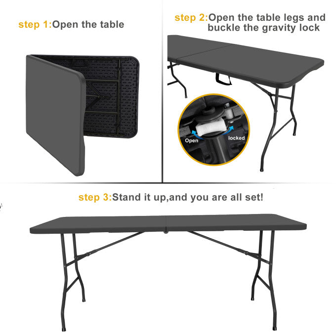 Folding Table 6ft Portable Heavy Duty Plastic Foldable Table Plastic Dining Table Indoor Outdoor for Camping, Picnic and Party, White