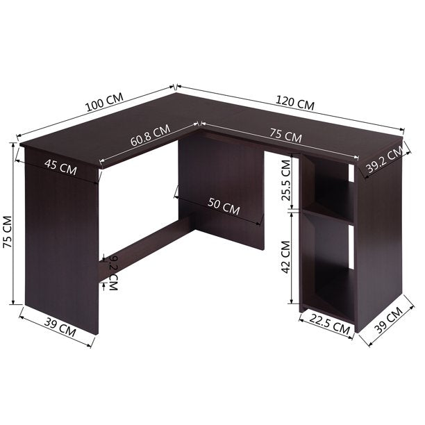 Corner Computer Desk L Shape Desk Home Office Corner Desk L Computer Desk Workstation with 2 Storage Shelves and Hutches