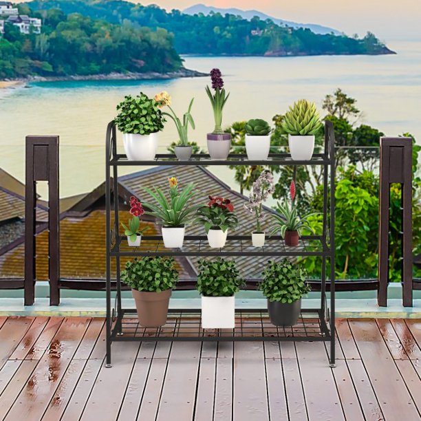 SUGIFT 3-tier Storage Shelf Metal Plant Stand Shelf Display Rack for Plants Shoes Flower Pot