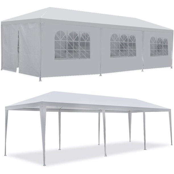 SUGIFT 10 x30 Outdoor Gazebo White Canopy with sidewalls Party Wedding Tent Cater Events Pavilion Beach BBQ (10'X30')