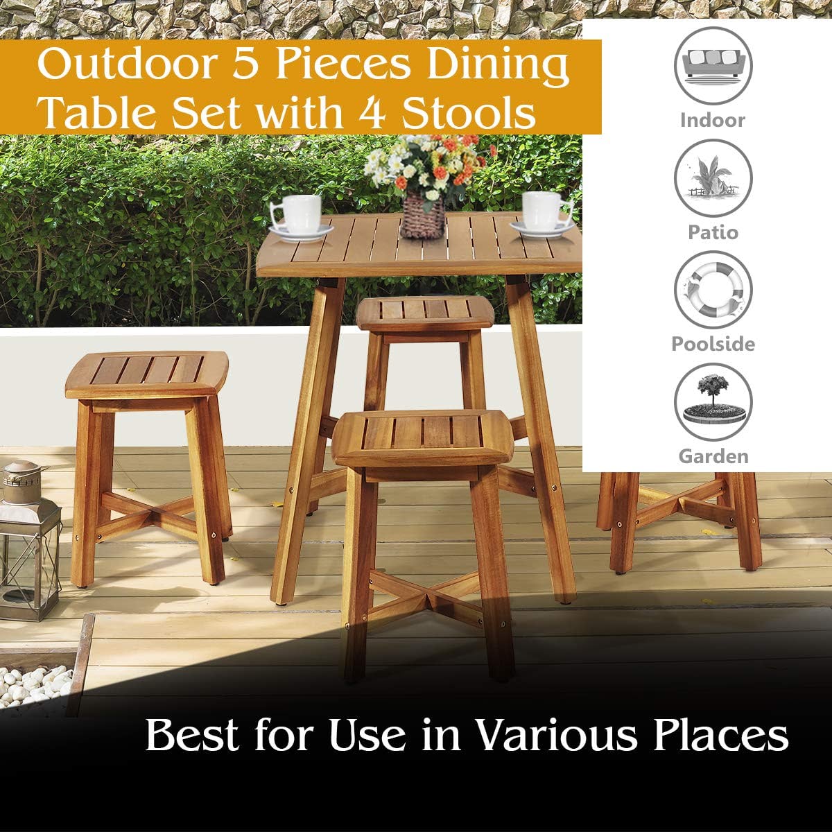 5-Piece Acacia Wood Patio Dining Set