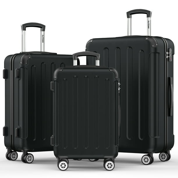 SUGIFT 3 Piece Luggage Sets Hardshell Lightweight Suitcase with TSA Lock Spinner Wheels, Black