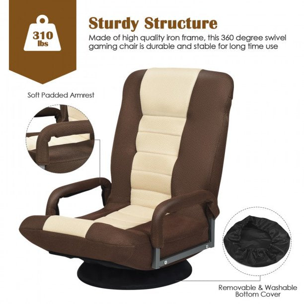 Gaming Floor Sofa Chair 360-Degree Swivel  with Foldable Adjustable Backrest