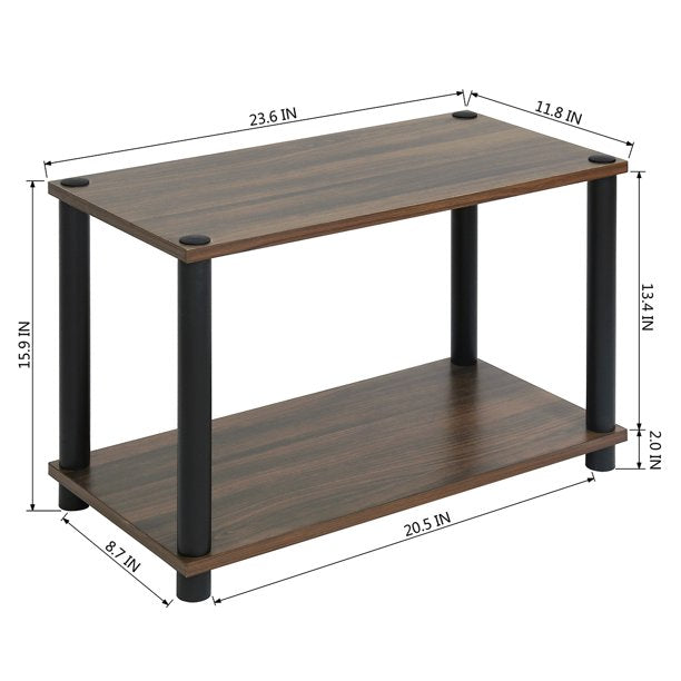 SUGIFT 2-Tier Shelves End Tables Bookshelf Brown