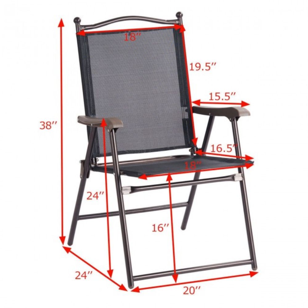 Black Steel Folding Sling Outdoor Dining Chair (Set of 2)